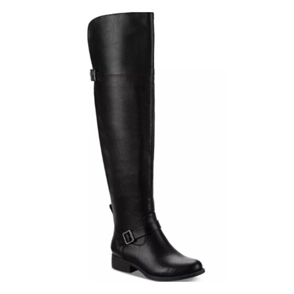 Sun + Stone Black Wide-Calf Buckled Over-The-Knee Boots -- Size 6 - Picture 1 of 6